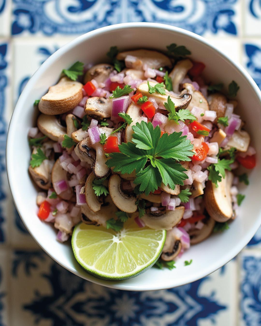 Ceviche de Champiñones con Aceite de Oliva Extra Virgen