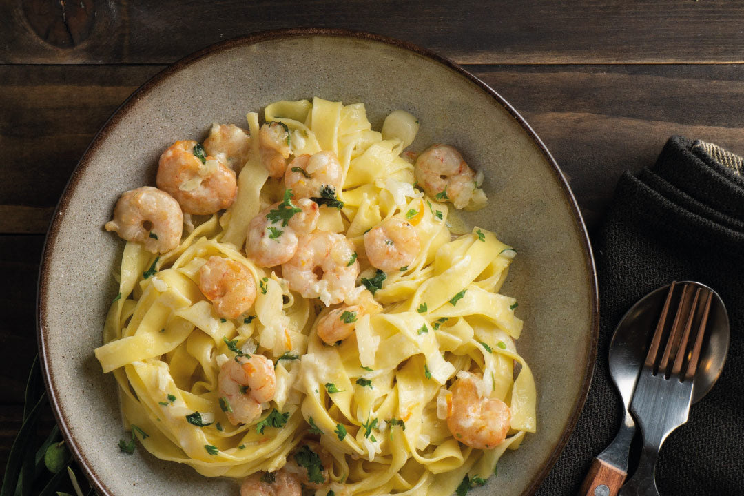 Pasta Larga con Camarones y Aceite de Oliva