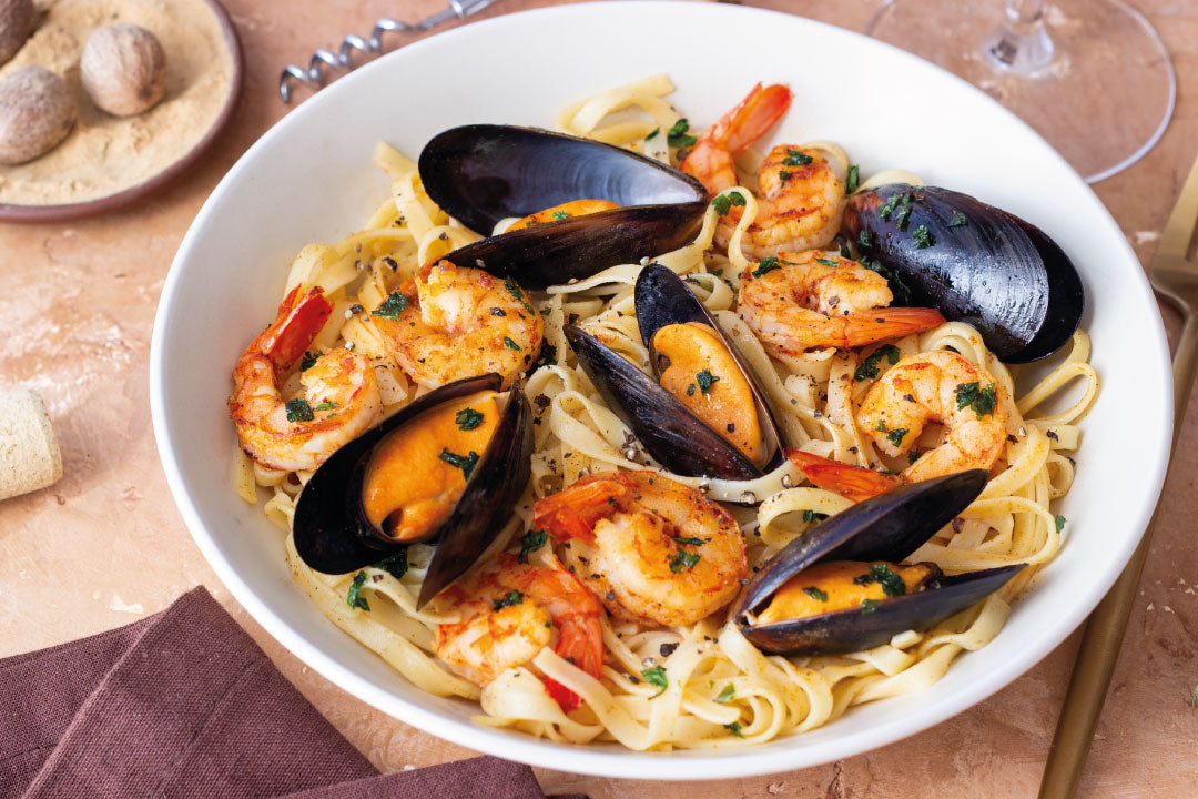 Spaguetti Mariscos con aceite de oliva Santiago