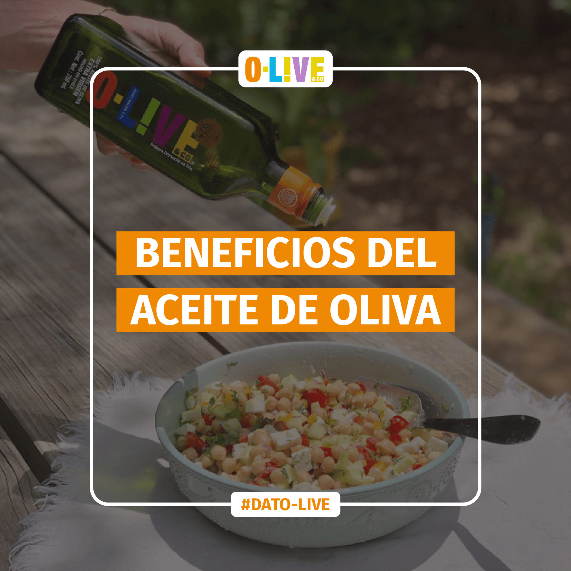 Portada de Dato O-Live que muestra el texto: "Beneficios del aceite de oliva".