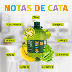 Guía que indica notas de cata tipo tomate verde, manzana, almendra, alcachofa y otros.